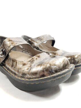 Kagen Mary Jane Croc-Embossed Bronze Shoes Womens Size 9